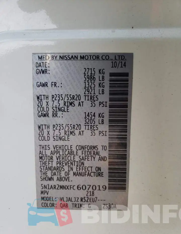 5N1AR2MNXFC607019 Photo# 12