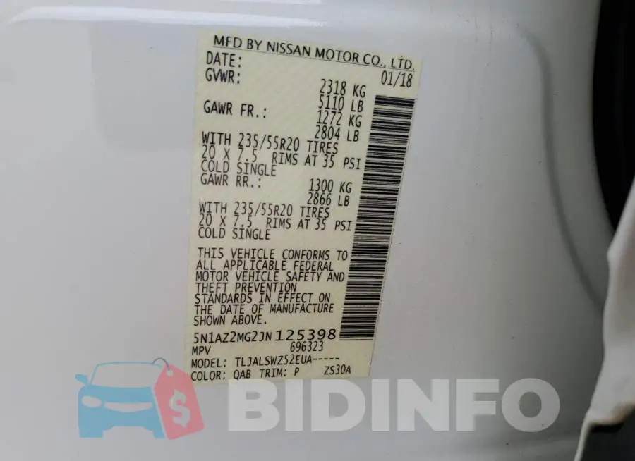 5N1AZ2MG2JN125398 Photo# 12