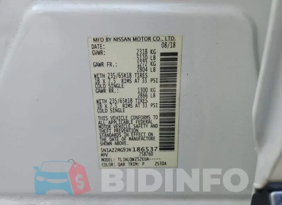 5N1AZ2MG9JN186537 Photo# 14
