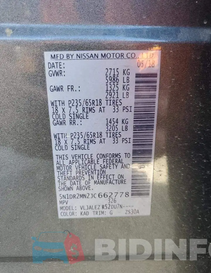 5N1DR2MN2JC662778 Photo# 14