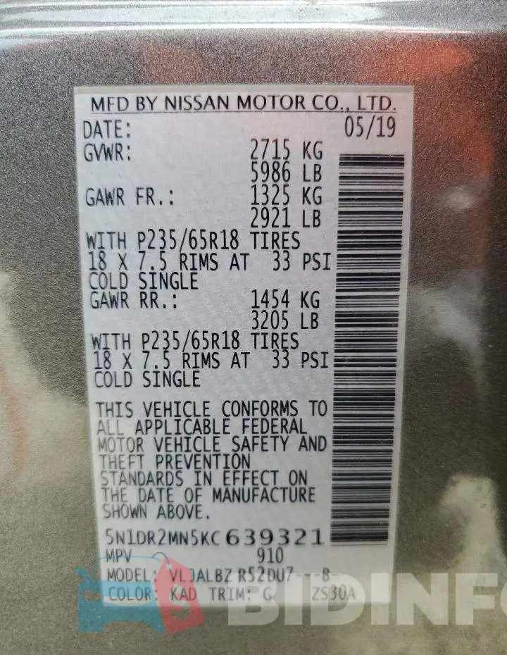 5N1DR2MN5KC639321 Photo# 13