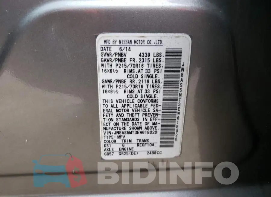 JN8AS5MT3EW618020 Photo# 13