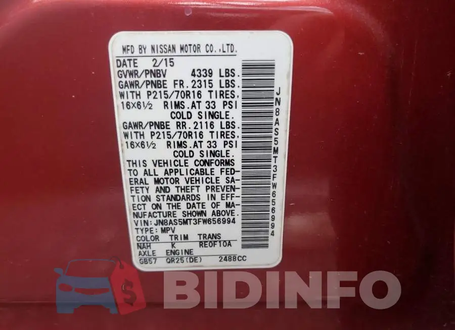 JN8AS5MT3FW656994 Photo# 13