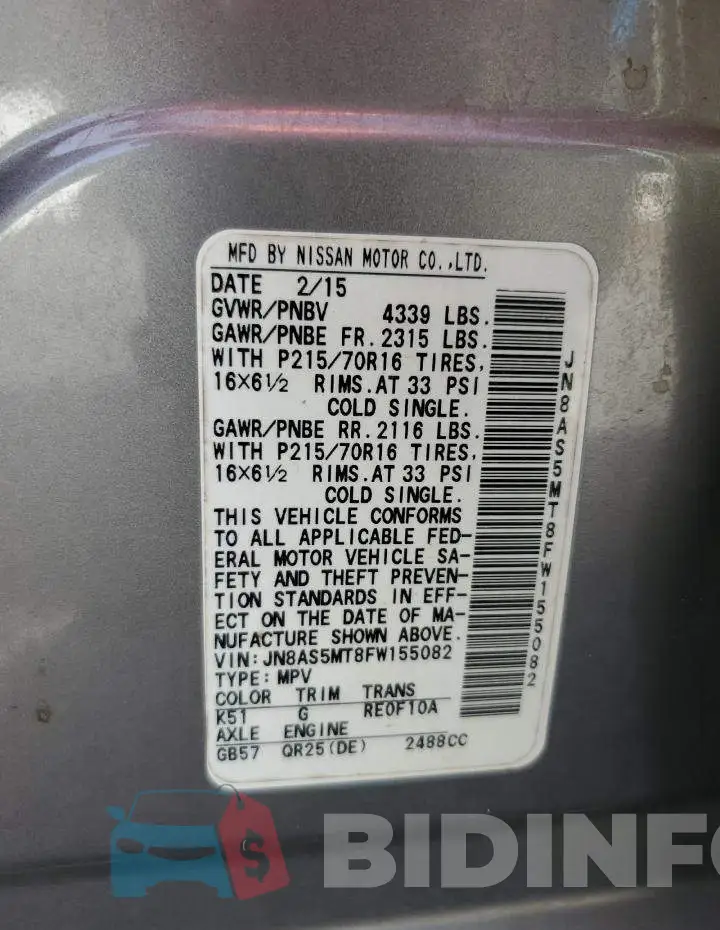 JN8AS5MT8FW155082 Photo# 13