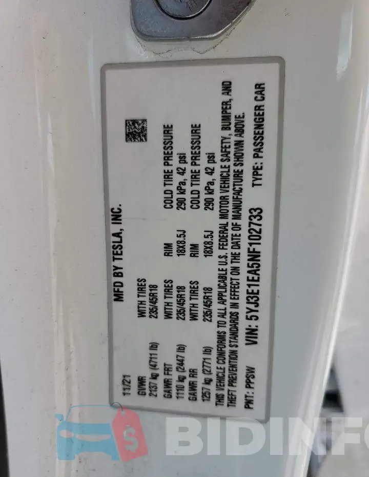 5YJ3E1EA5NF102733 Photo# 12