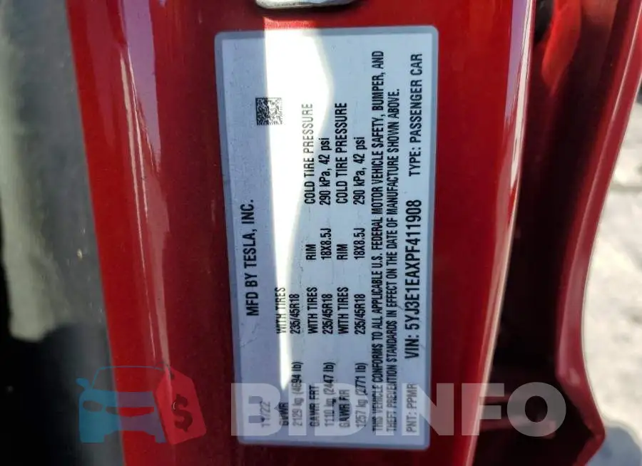 5YJ3E1EAXPF411908 Photo# 13