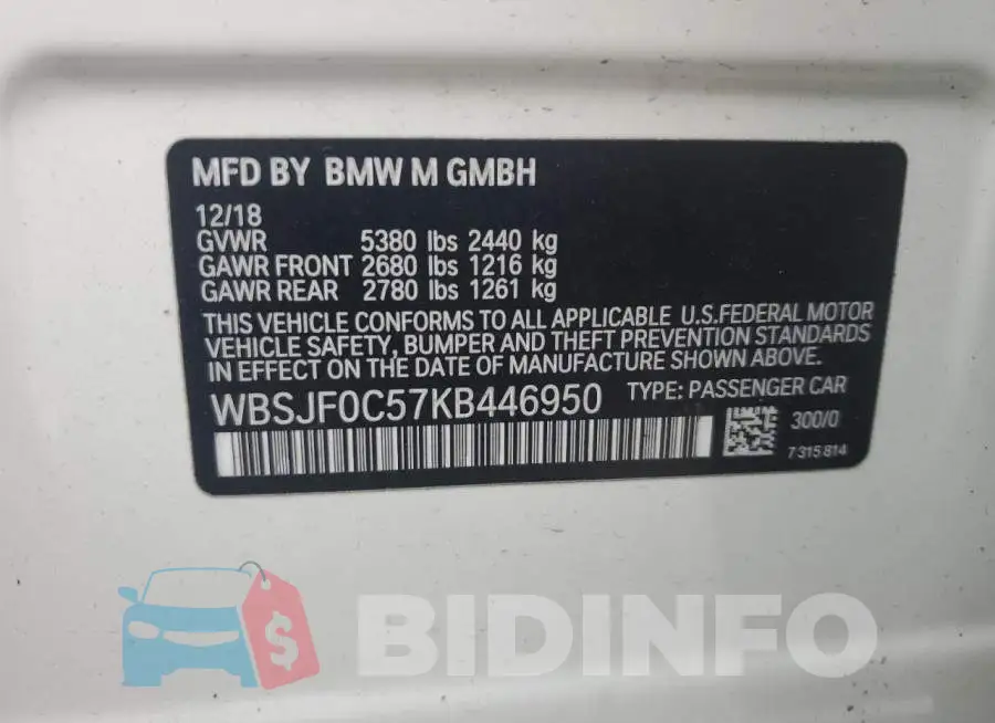WBSJF0C57KB446950 Photo# 13