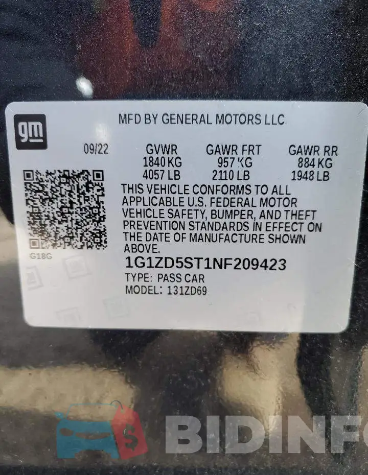 1G1ZD5ST1NF209423 Photo# 13