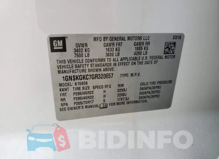 1GNSKGKC7GR320657 Photo# 13