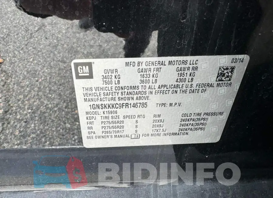 1GNSKKKC9FR146785 Photo# 10