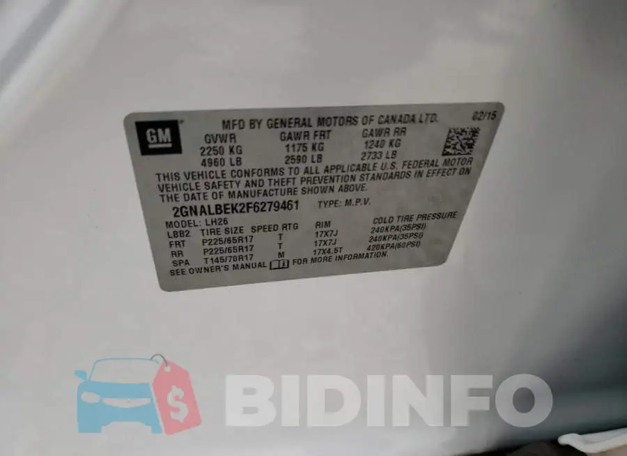 2GNALBEK2F6279461 Photo# 13
