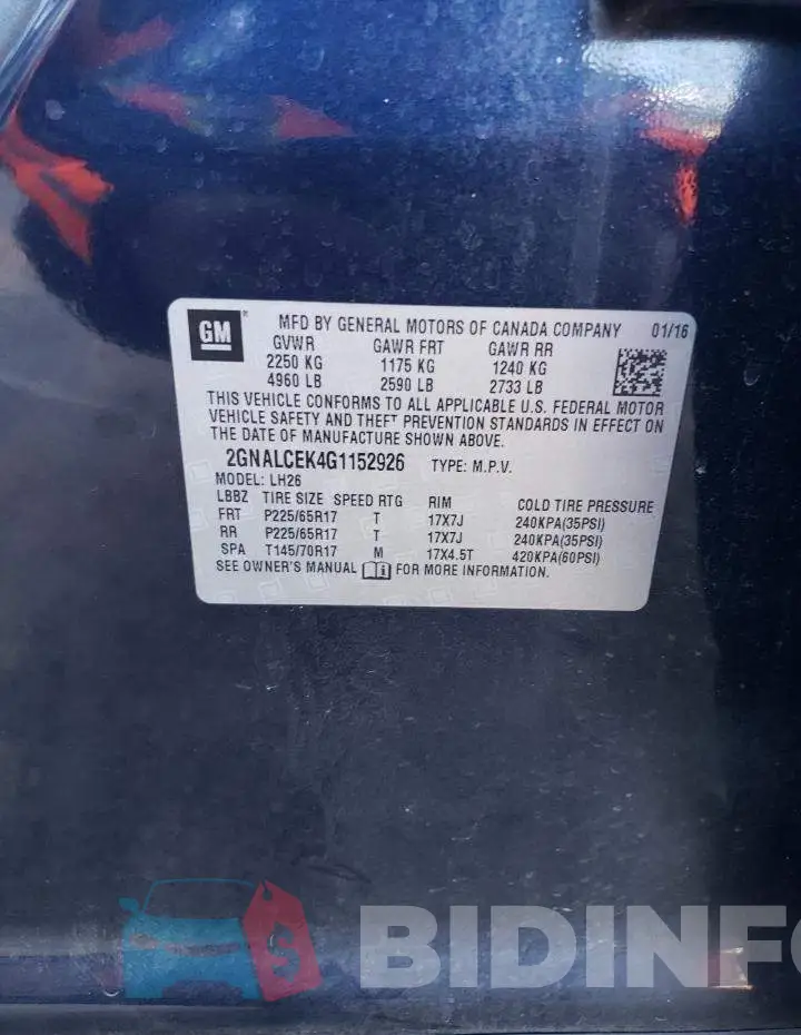 2GNALCEK4G1152926 Photo# 13