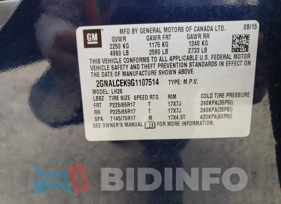 2GNALCEK9G1107514 Photo# 13