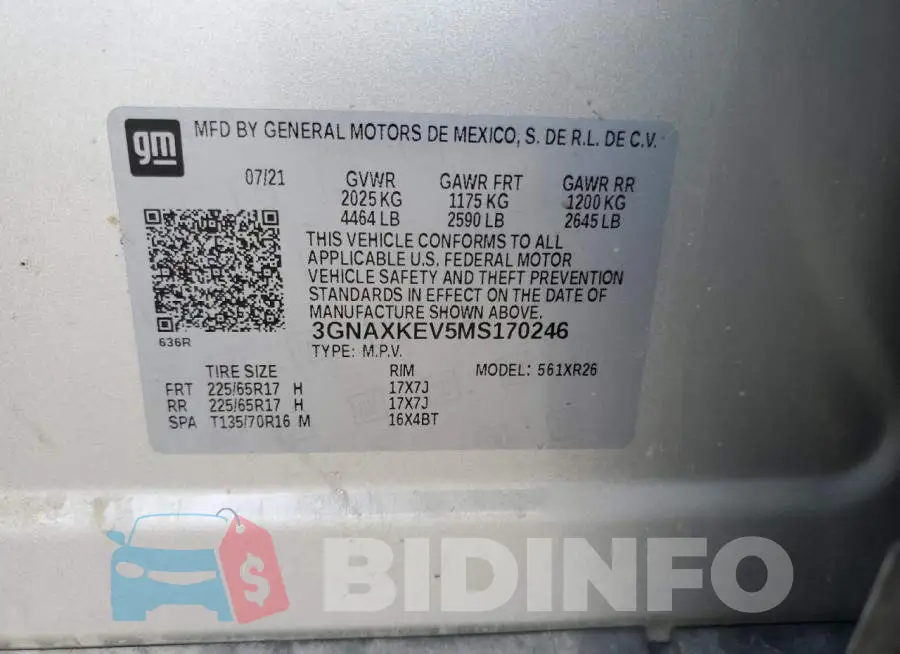3GNAXKEV5MS170246 Photo# 13