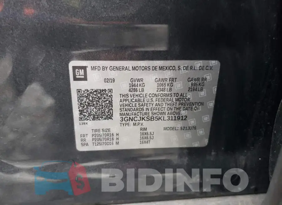 3GNCJKSB5KL311912 Photo# 13