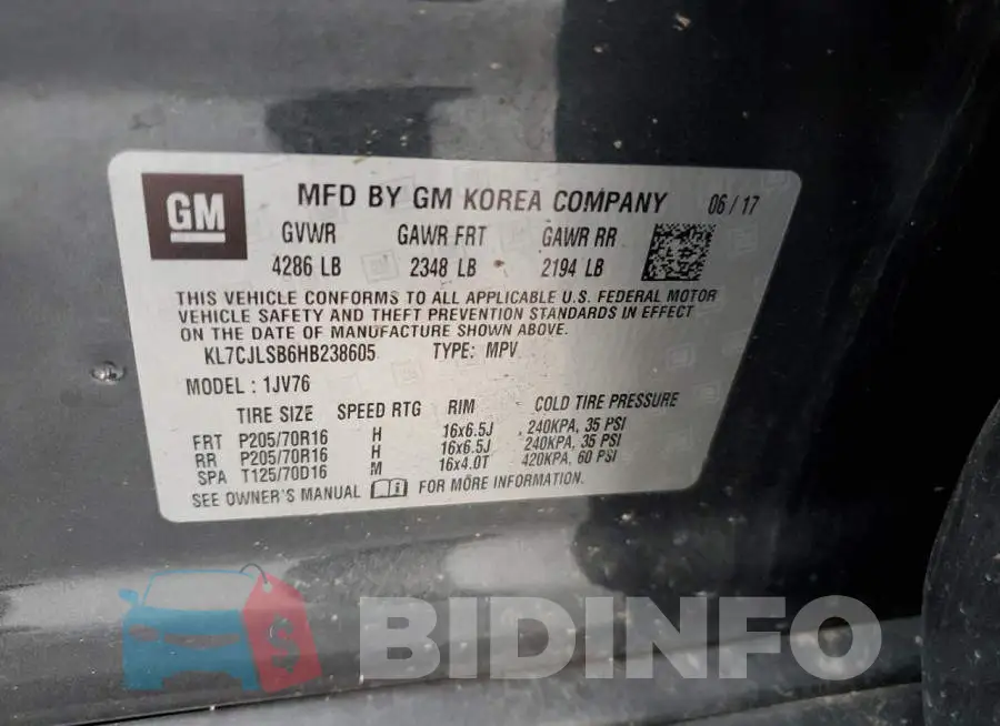 KL7CJLSB6HB238605 Photo# 13