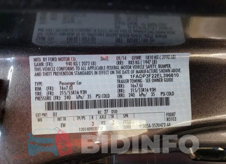1FADP3F22EL396810 Photo# 12