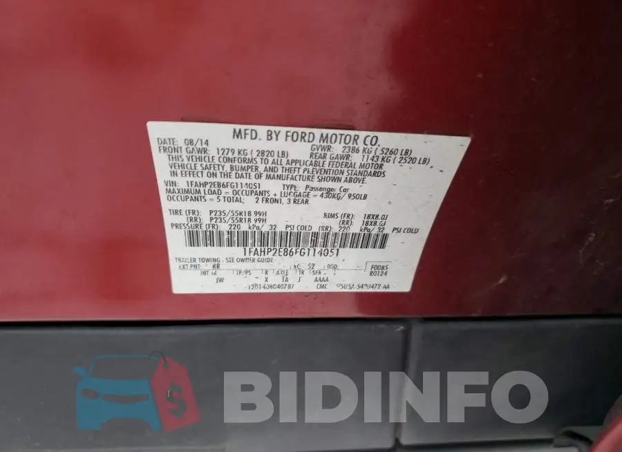 1FAHP2E86FG114051 Photo# 12