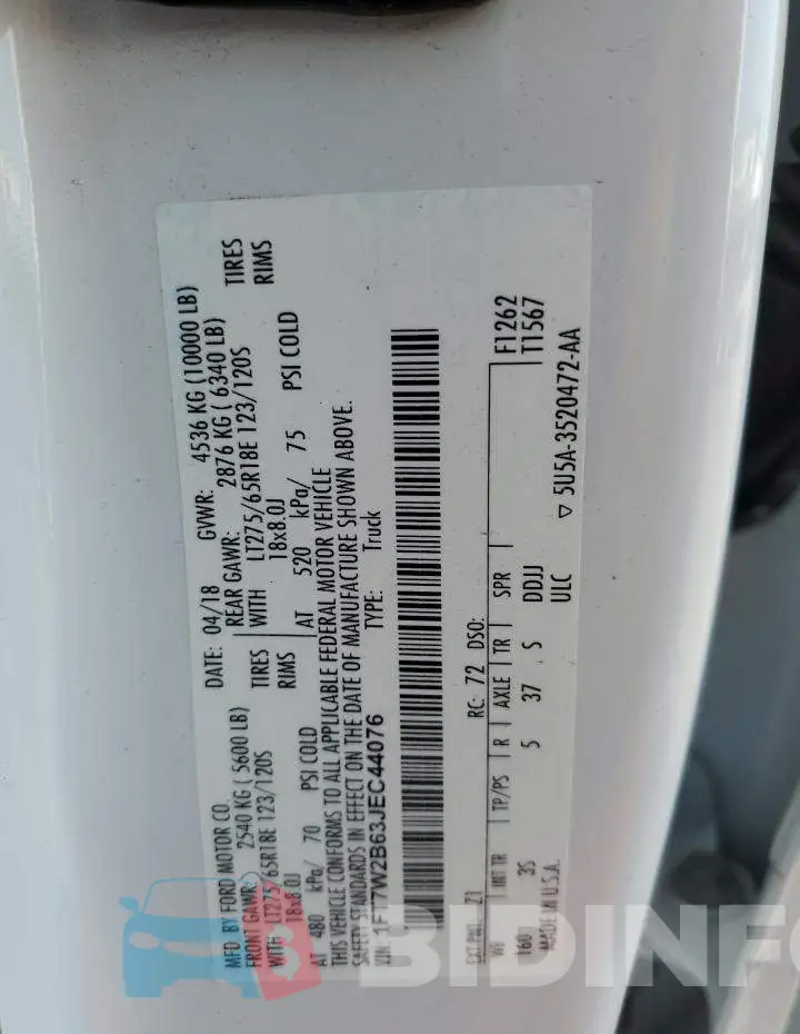 1FT7W2B63JEC44076 Photo# 13