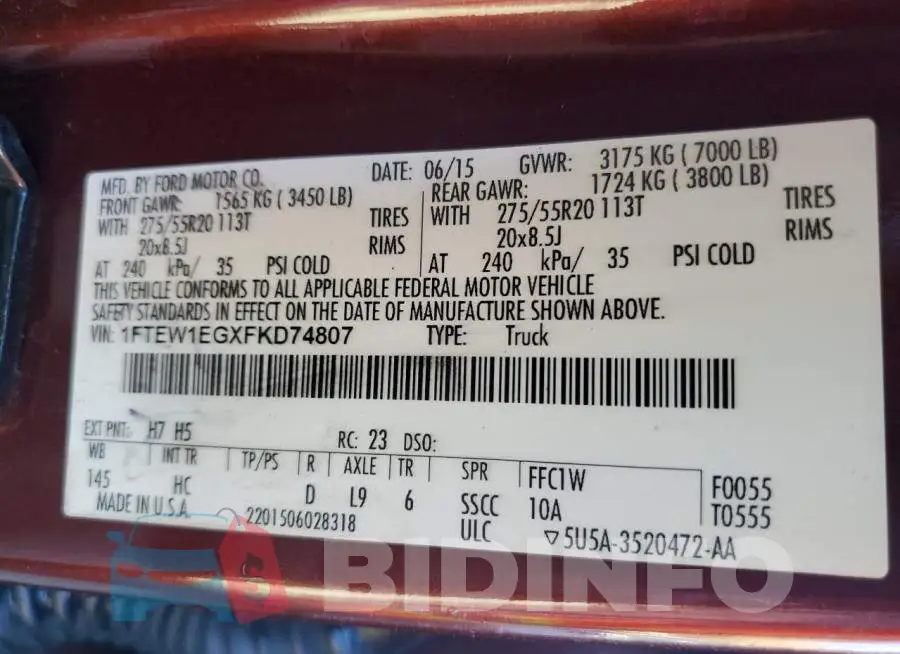 1FTEW1EGXFKD74807 Photo# 12