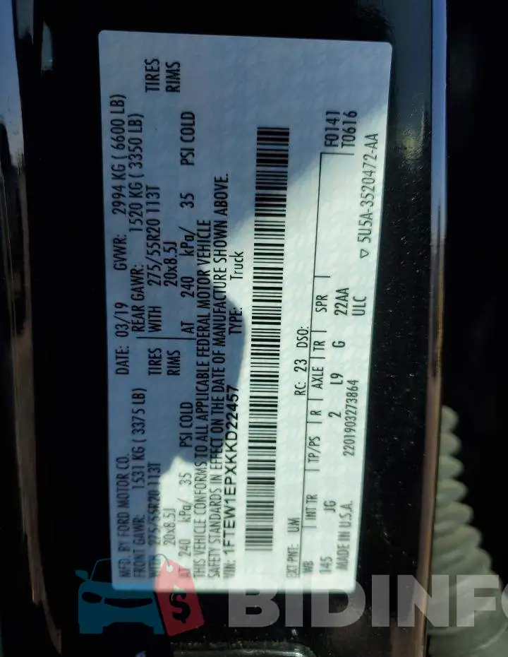 1FTEW1EPXKKD22457 Photo# 12