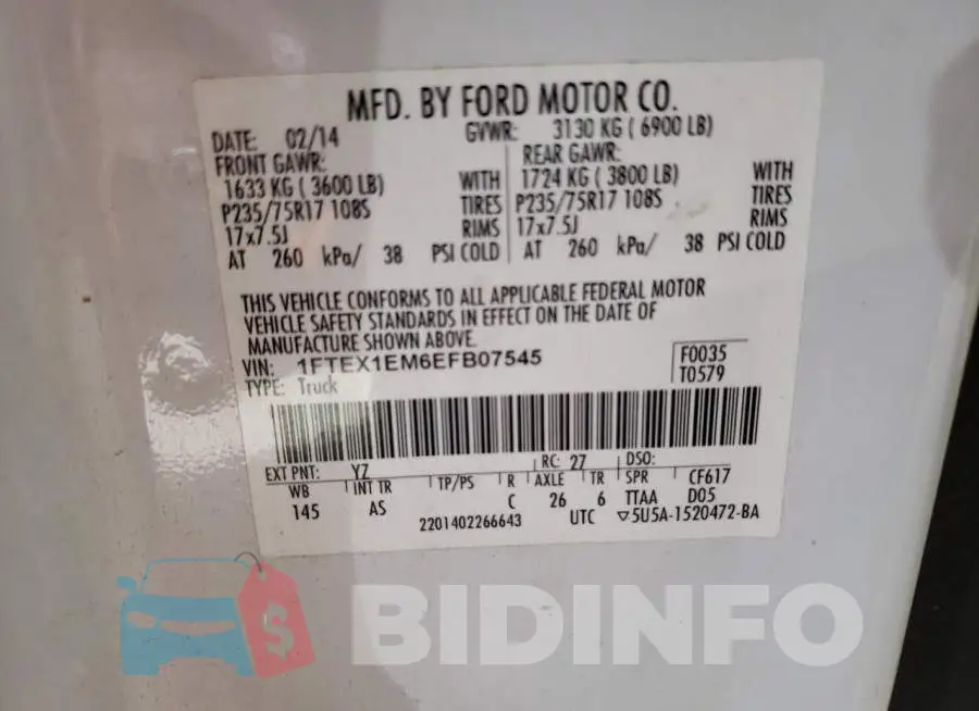 1FTEX1EM6EFB07545 Photo# 12