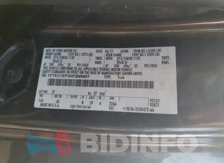 1FTEX1EP3HFB99857 Photo# 12