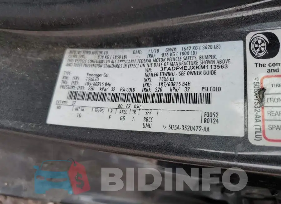 3FADP4EJXKM113563 Photo# 12
