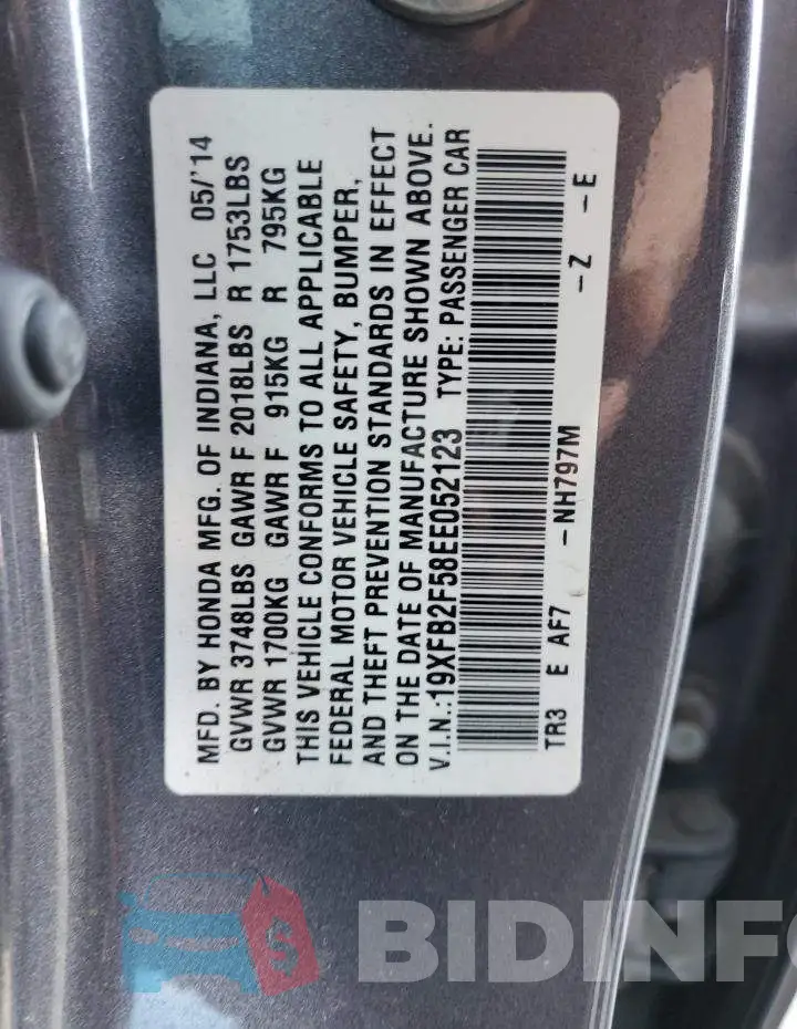 19XFB2F58EE052123 Photo# 12