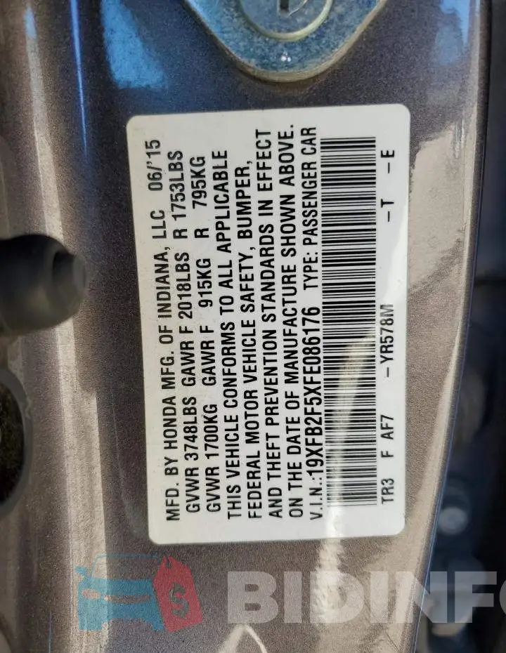 19XFB2F5XFE086176 Photo# 12