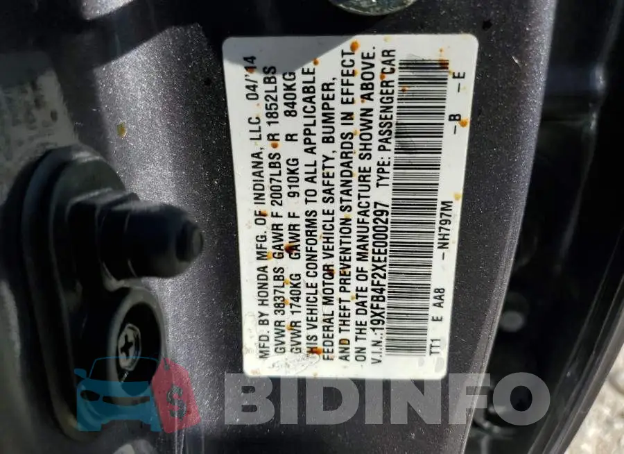 19XFB4F2XEE000297 Photo# 12