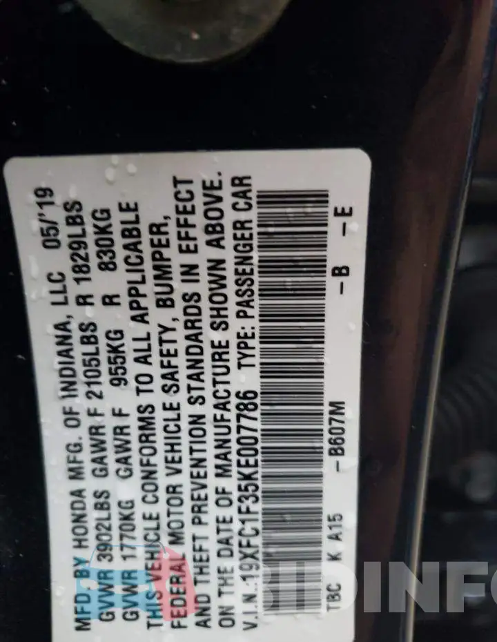 19XFC1F35KE007786 Photo# 12