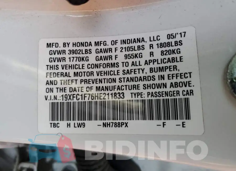 19XFC1F76HE211833 Photo# 12