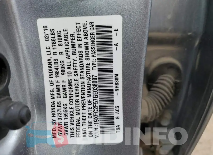 19XFC2F57GE038097 Photo# 13