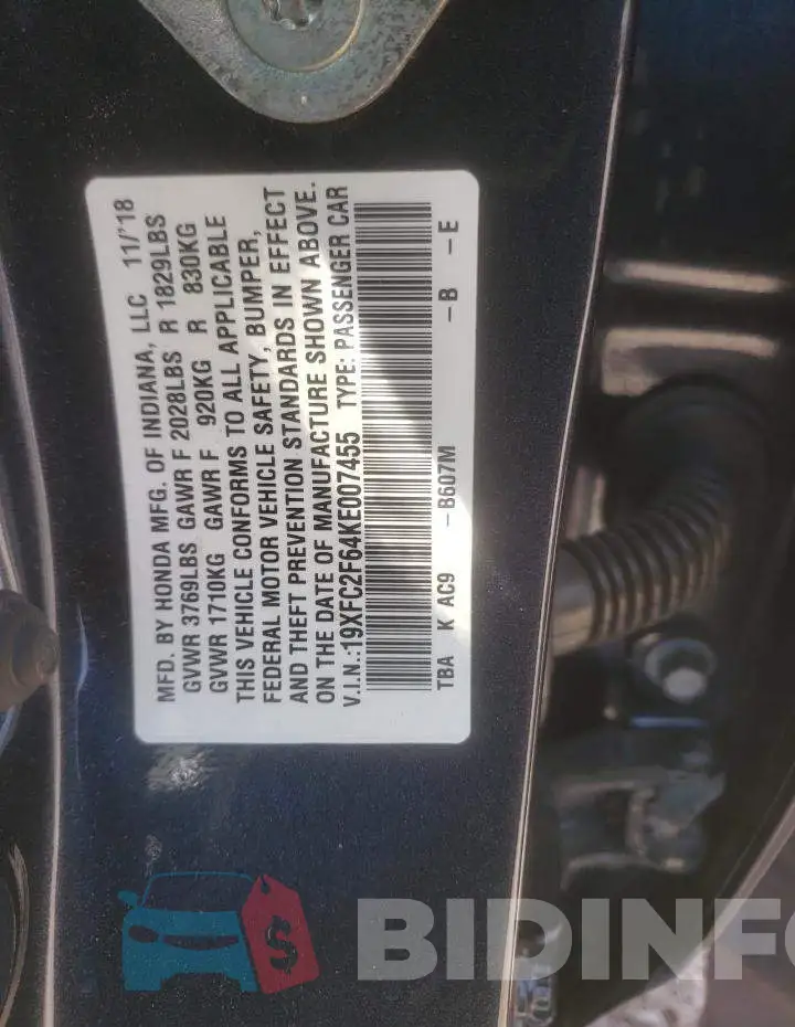 19XFC2F64KE007455 Photo# 13