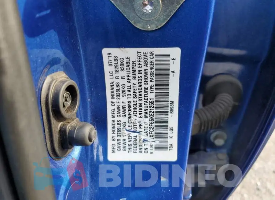 19XFC2F66KE212551 Photo# 13