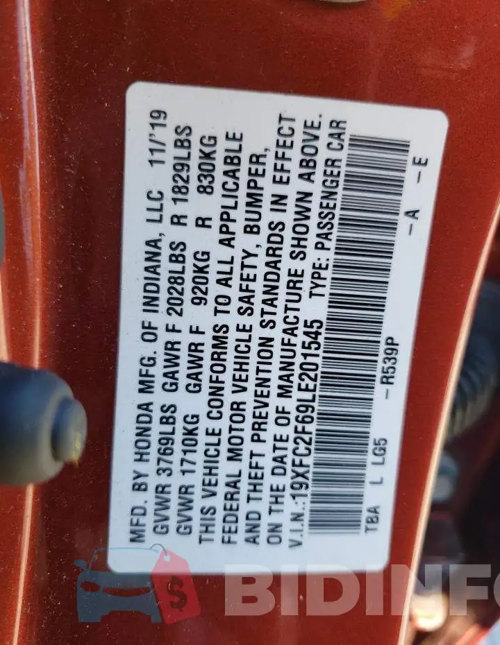 19XFC2F69LE201545 Photo# 12