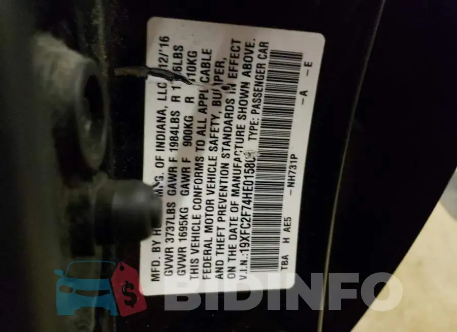 19XFC2F74HE015802 Photo# 13