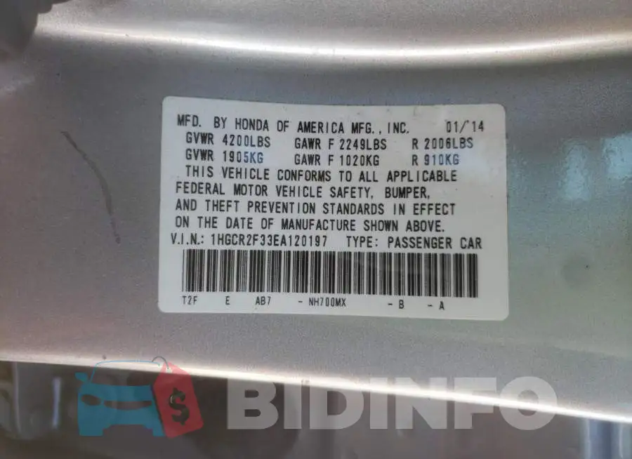 1HGCR2F33EA120197 Photo# 13