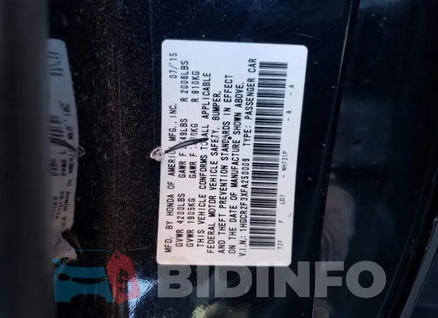 1HGCR2F3XFA250009 Photo# 13