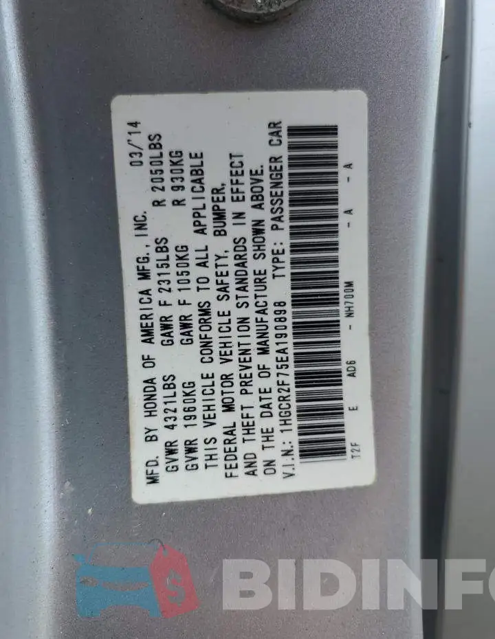 1HGCR2F75EA190898 Photo# 12