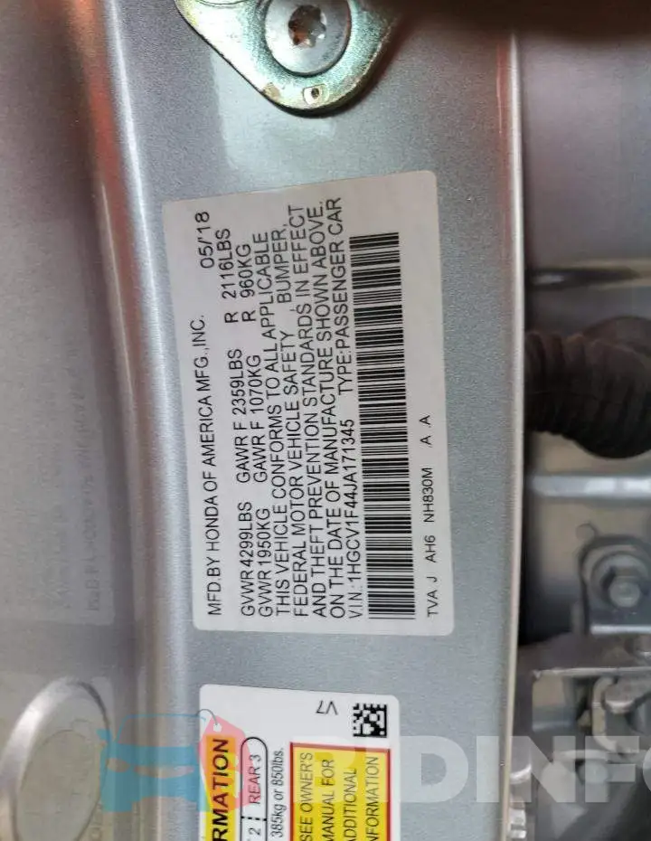 1HGCV1F44JA171345 Photo# 13