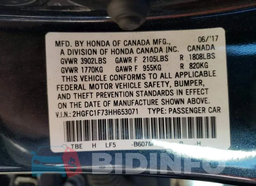 2HGFC1F73HH653071 Photo# 12