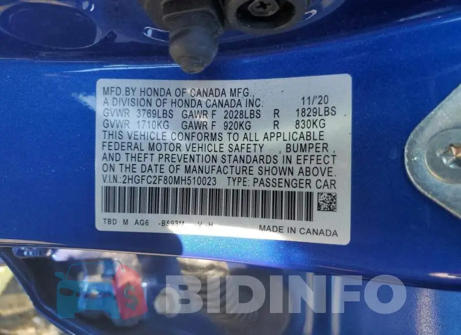 2HGFC2F80MH510023 Photo# 13