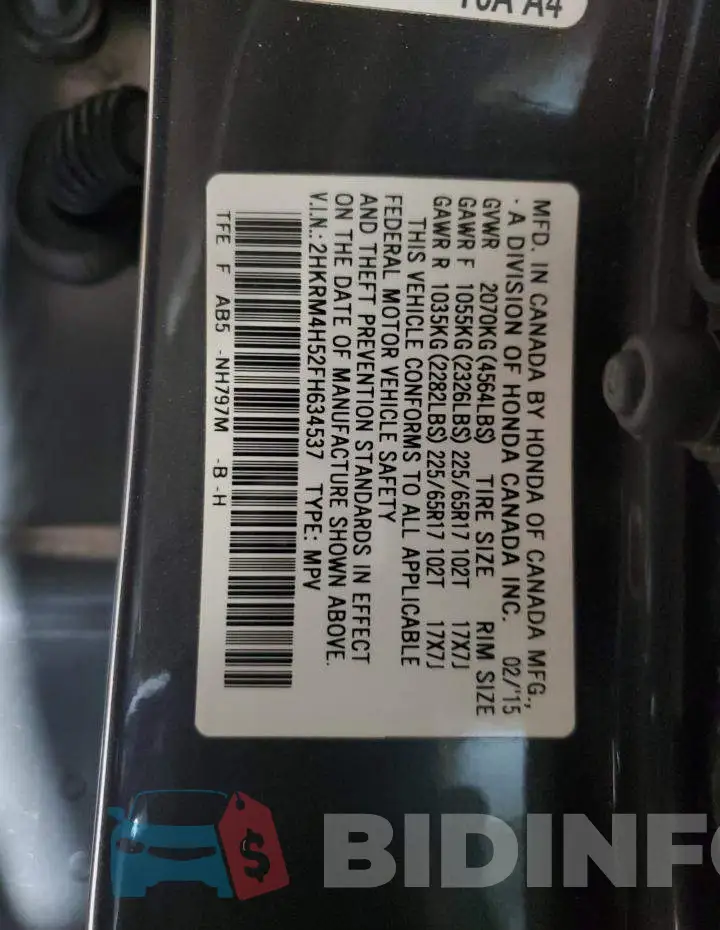 2HKRM4H52FH634537 Photo# 14