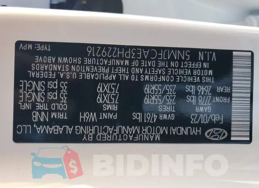 5NMJFCAE3PH229216 Photo# 12