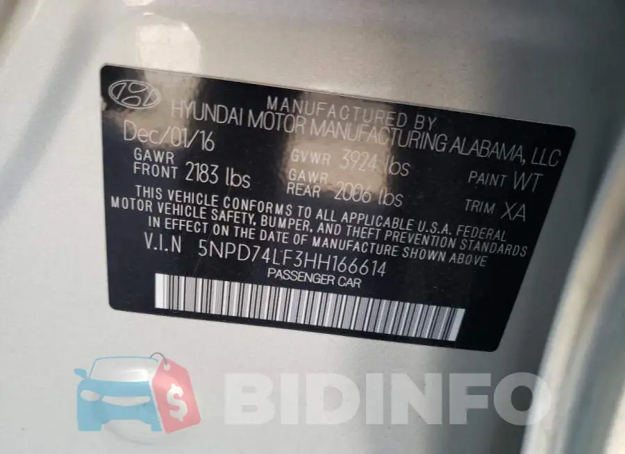 5NPD74LF3HH166614 Photo# 12