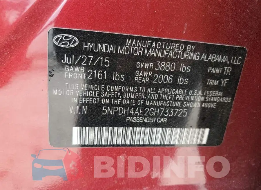 5NPDH4AE2GH733725 Photo# 13