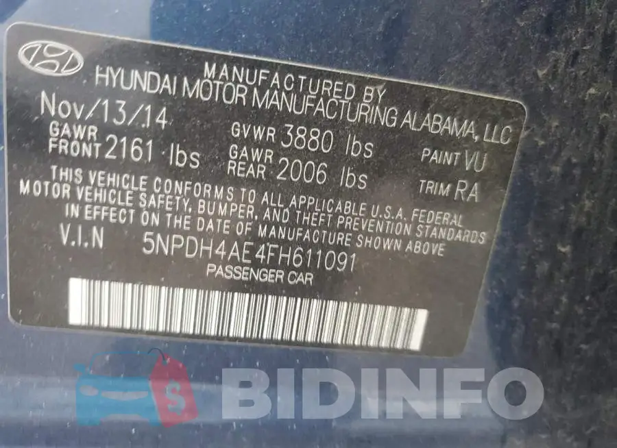 5NPDH4AE4FH611091 Photo# 12