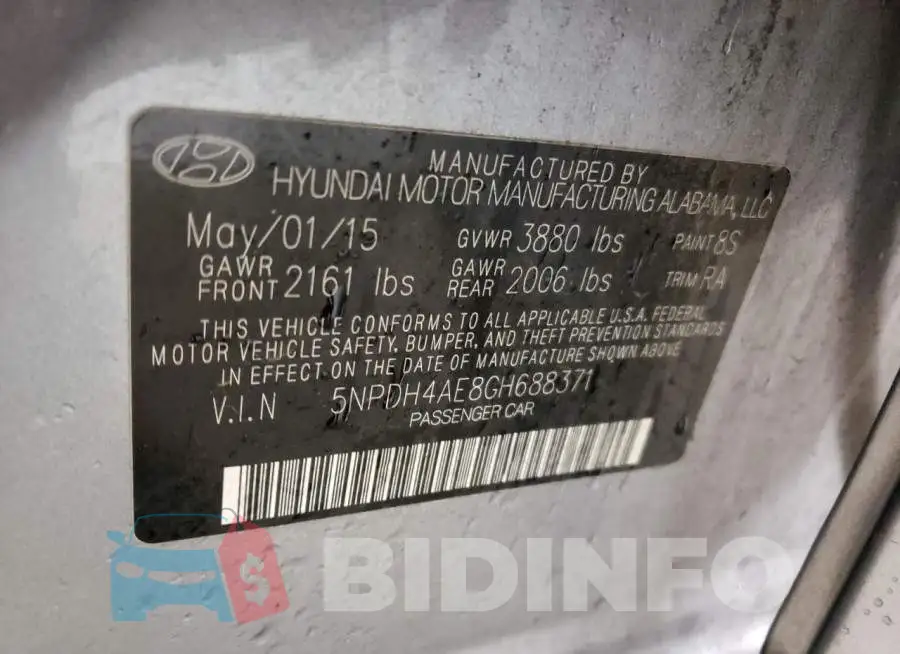 5NPDH4AE8GH688371 Photo# 12